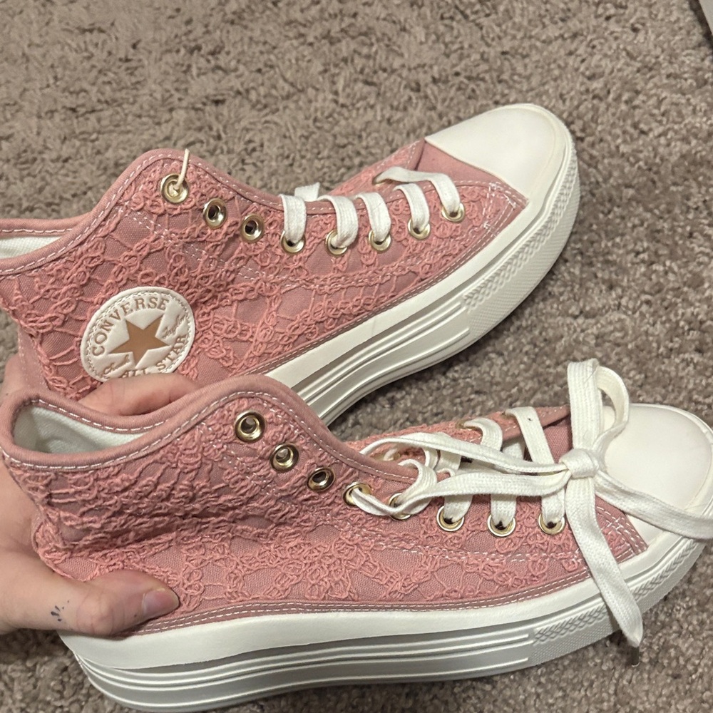Converse Women's Pink Lace Platform Sneakers